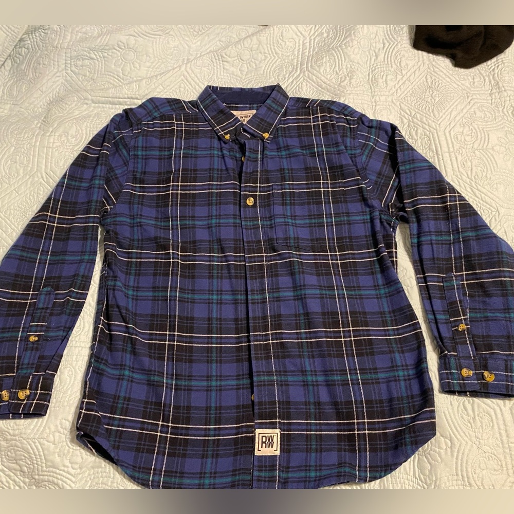 Men's NEW Real Work Wear Flannel Blue Plaid Shirt Fits like M Labeled S NWOT